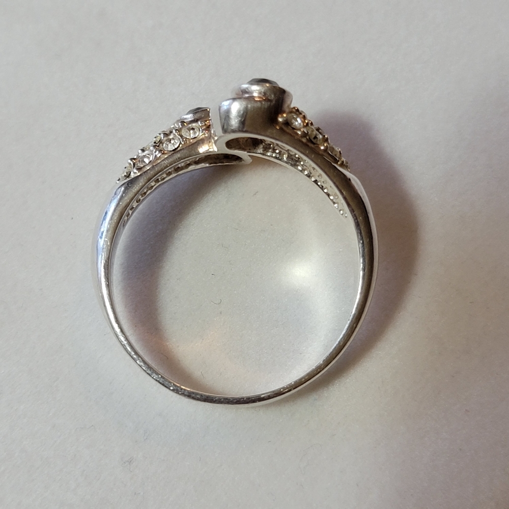 Vintage Silver Tone Faux Diamond and Sapphire Bypass RingSize 12.5 - Picture 3 of 10